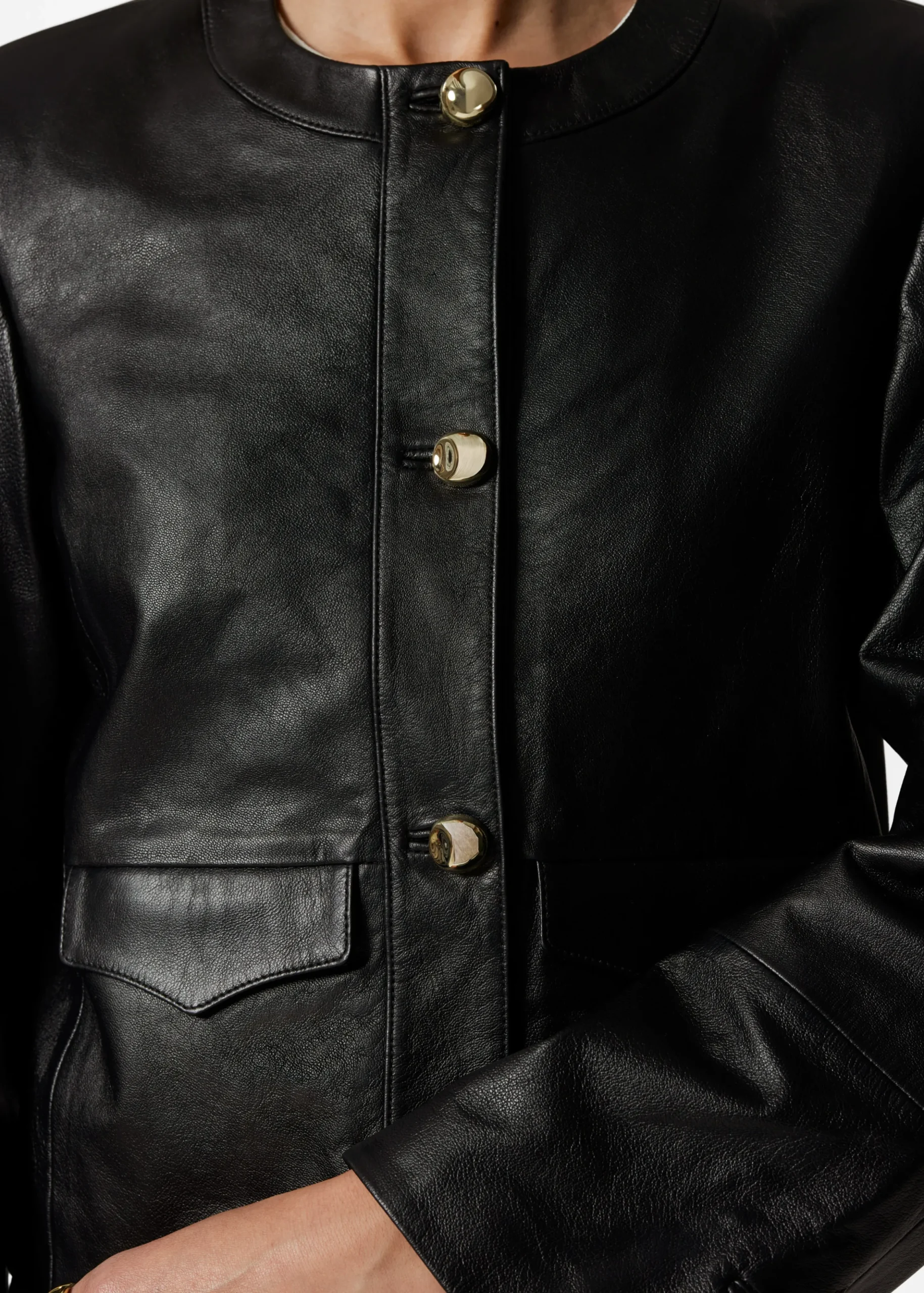 Kragenlose Lederjacke