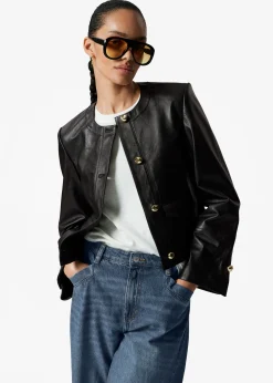 Kragenlose Lederjacke