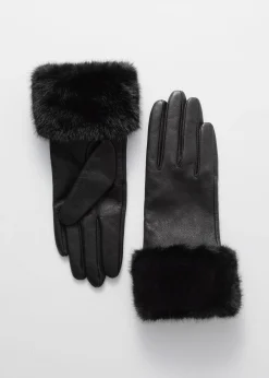 Lederhandschuhe mit Kunstpelzbesatz