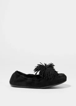 Loafer aus Veloursleder mit Bommel