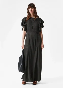 Maxikleid aus Satin mit Volants