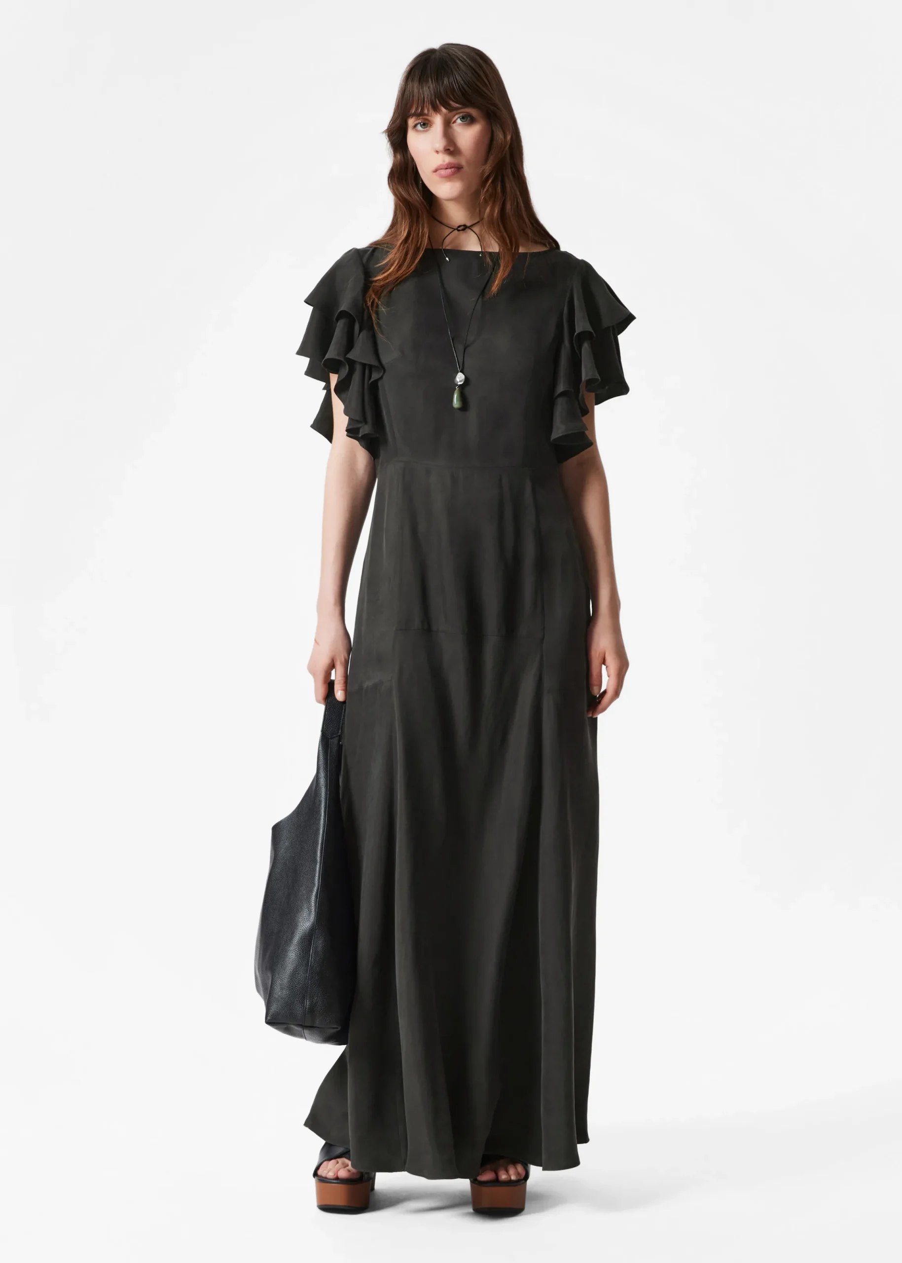 Maxikleid aus Satin mit Volants