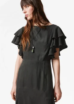 Maxikleid aus Satin mit Volants