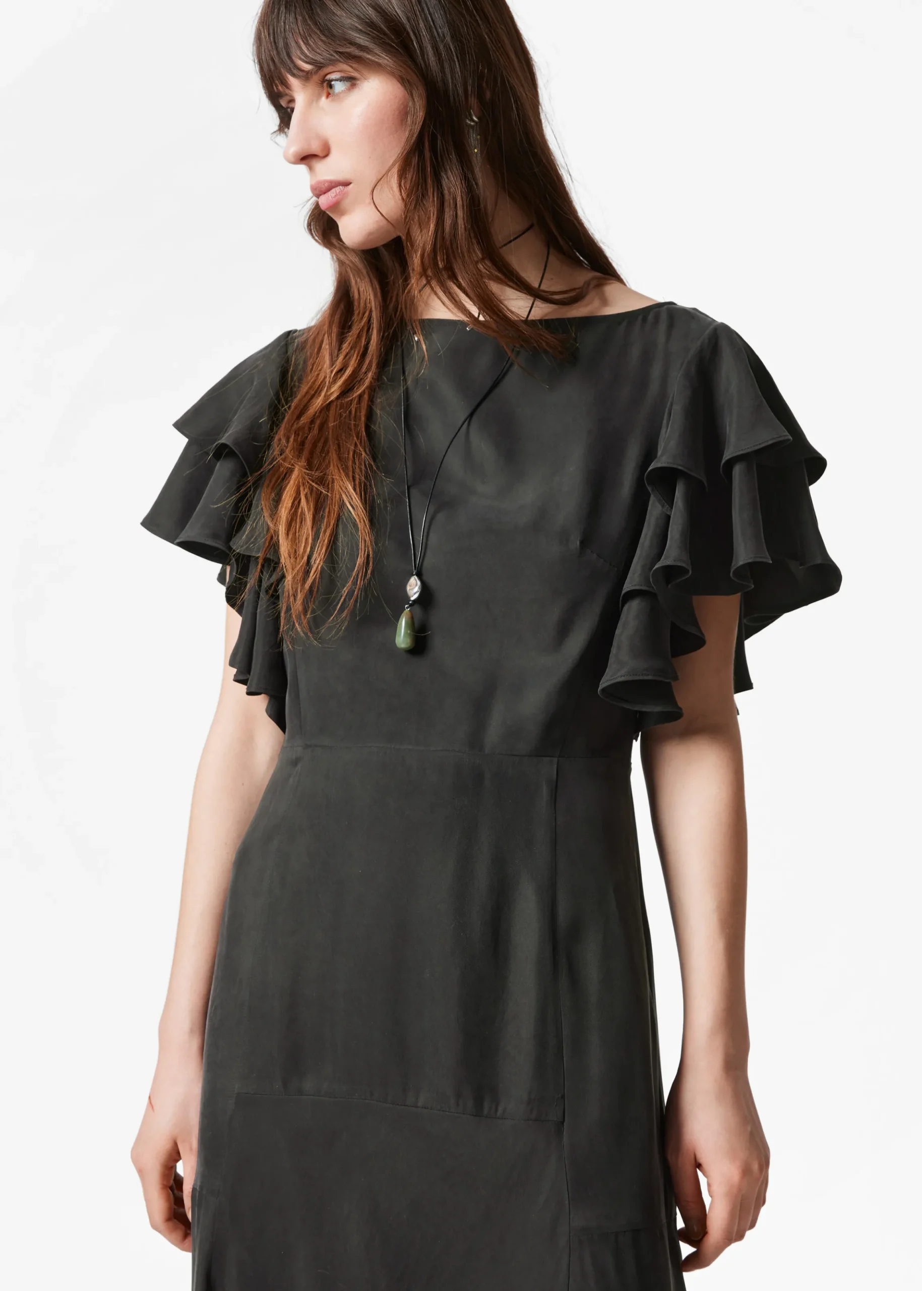 Maxikleid aus Satin mit Volants