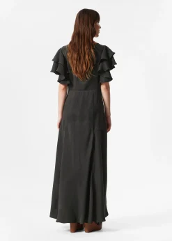 Maxikleid aus Satin mit Volants