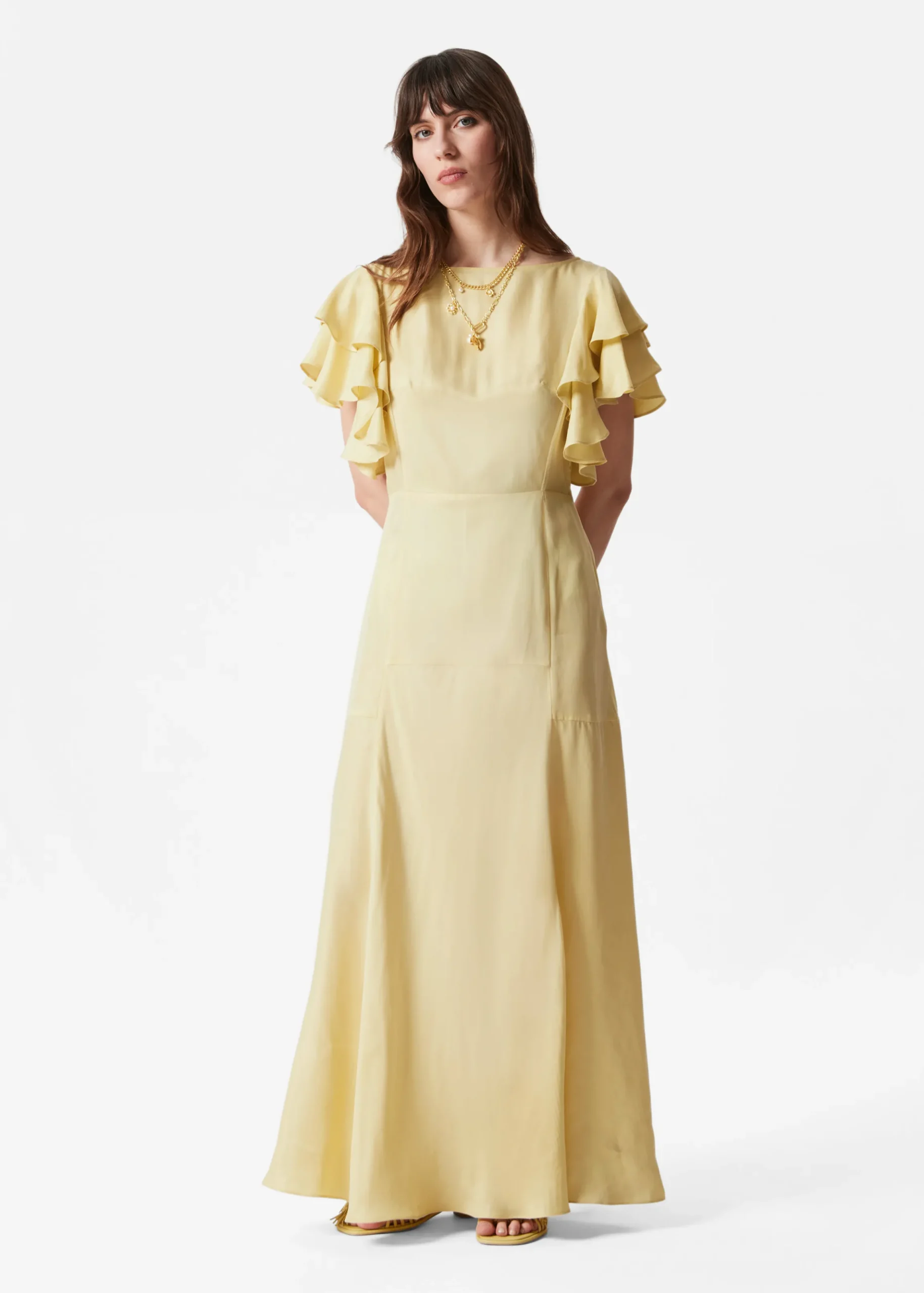Maxikleid aus Satin mit Volants
