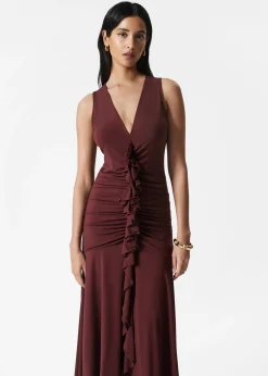 Maxikleid mit V-Ausschnitt und Rüschen