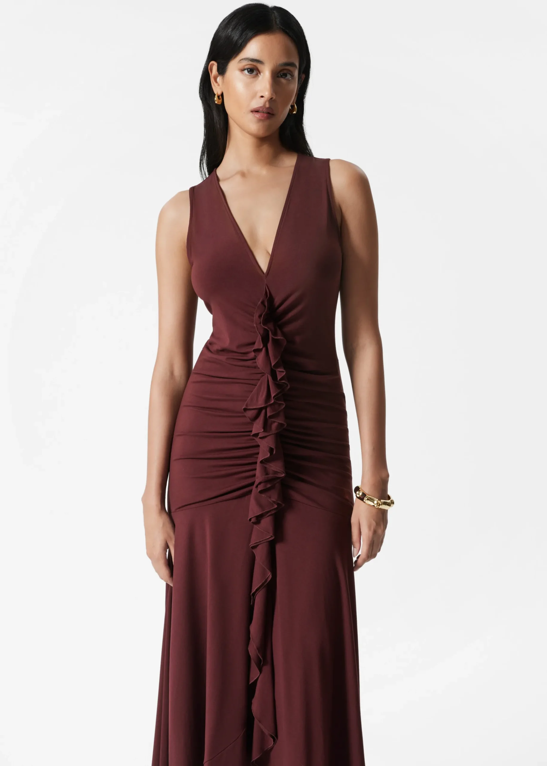 Maxikleid mit V-Ausschnitt und Rüschen