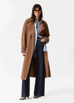 Maxi-Trenchcoat aus Veloursleder