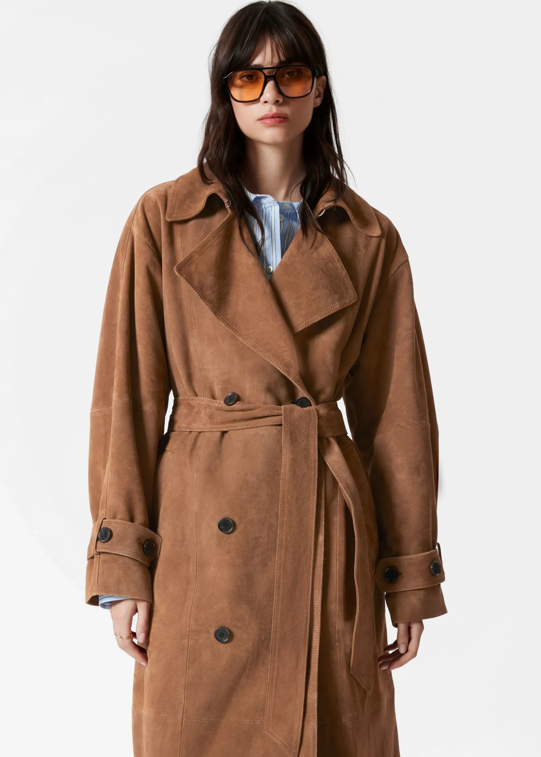 Maxi-Trenchcoat aus Veloursleder