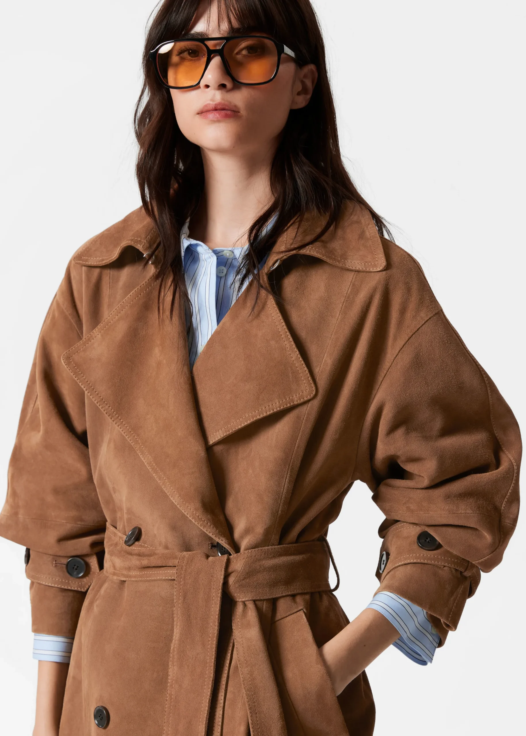Maxi-Trenchcoat aus Veloursleder