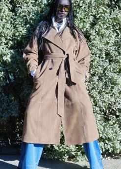 Maxi-Trenchcoat aus Veloursleder
