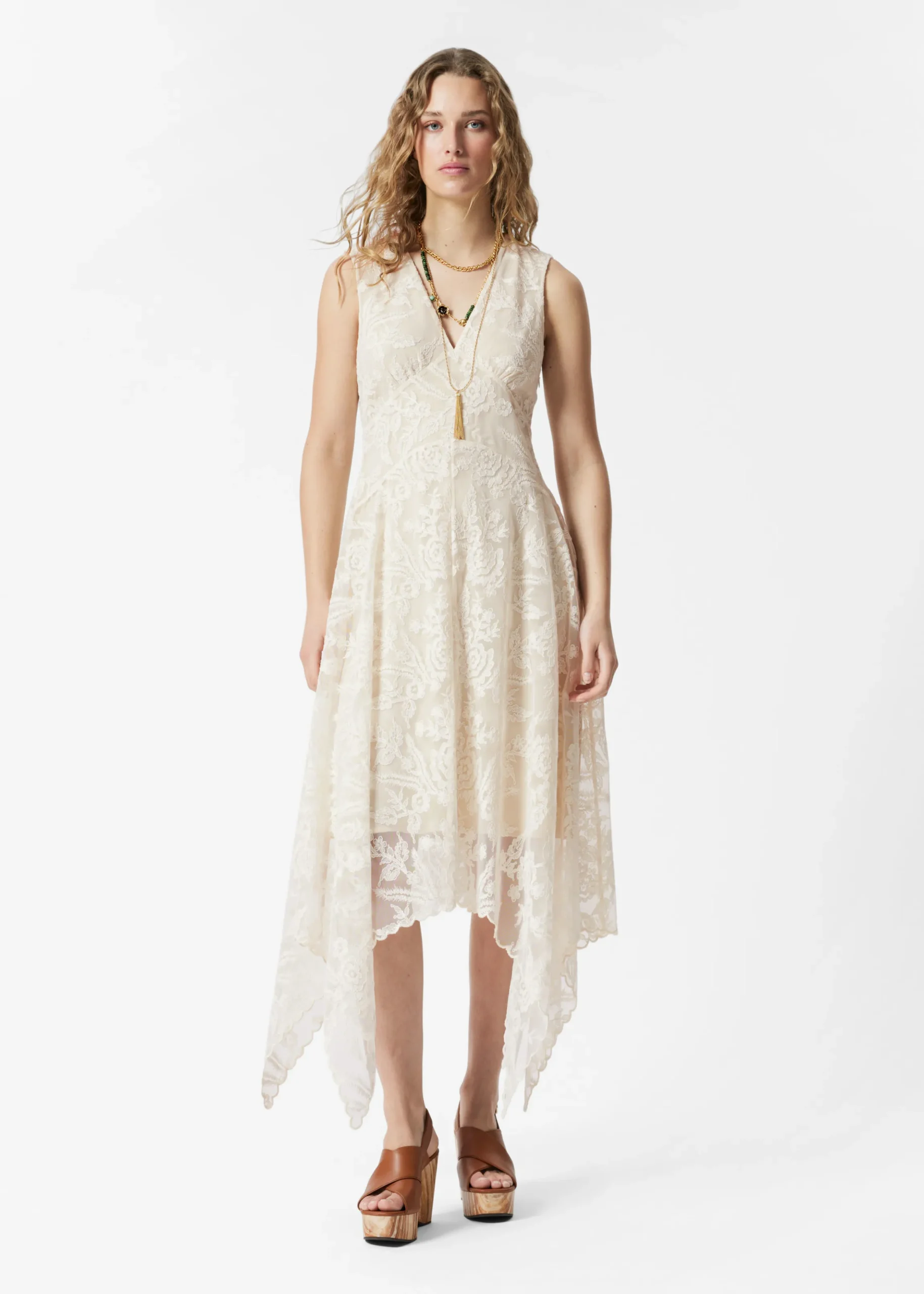 Midikleid aus Spitze mit V-Ausschnitt