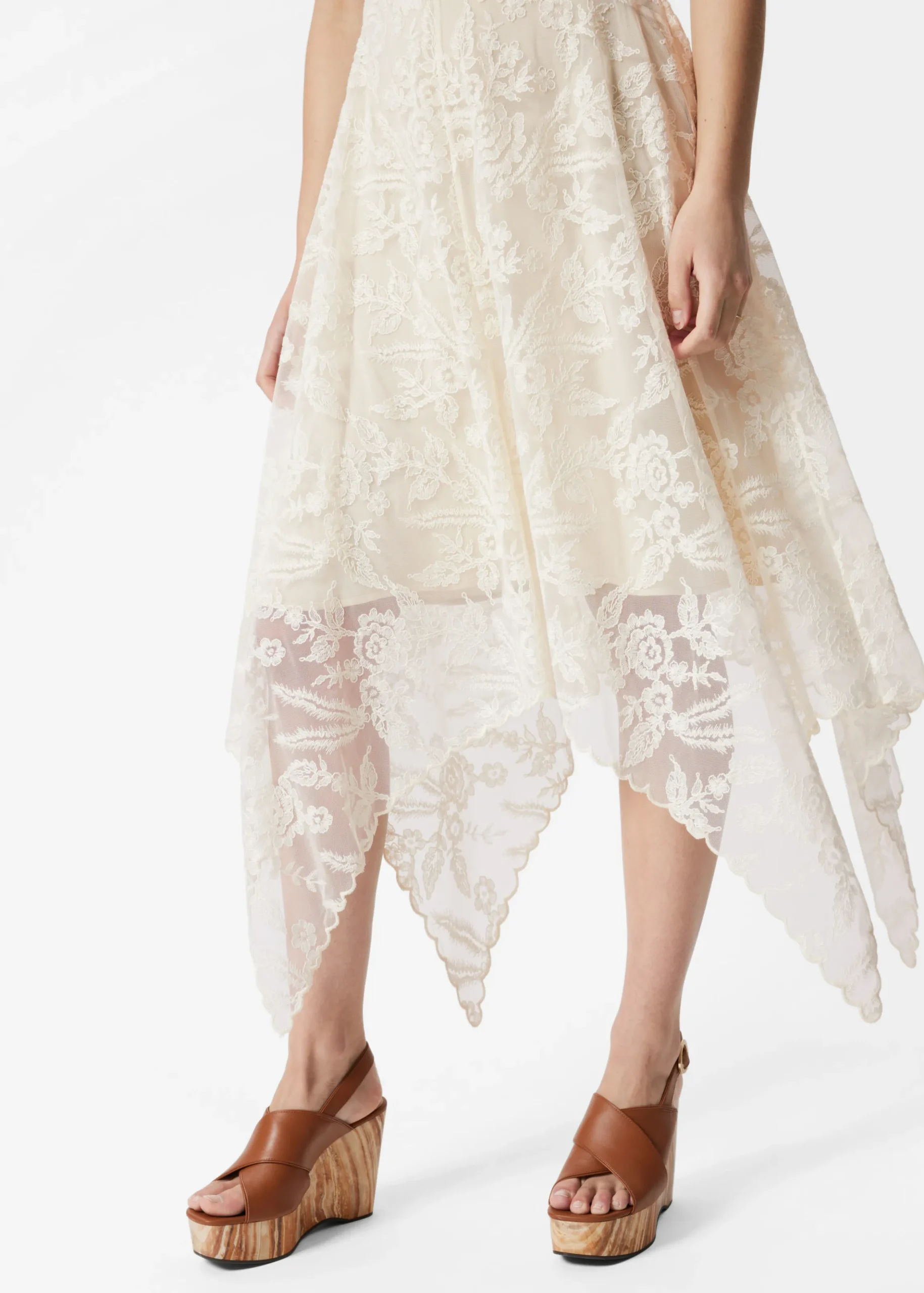 Midikleid aus Spitze mit V-Ausschnitt