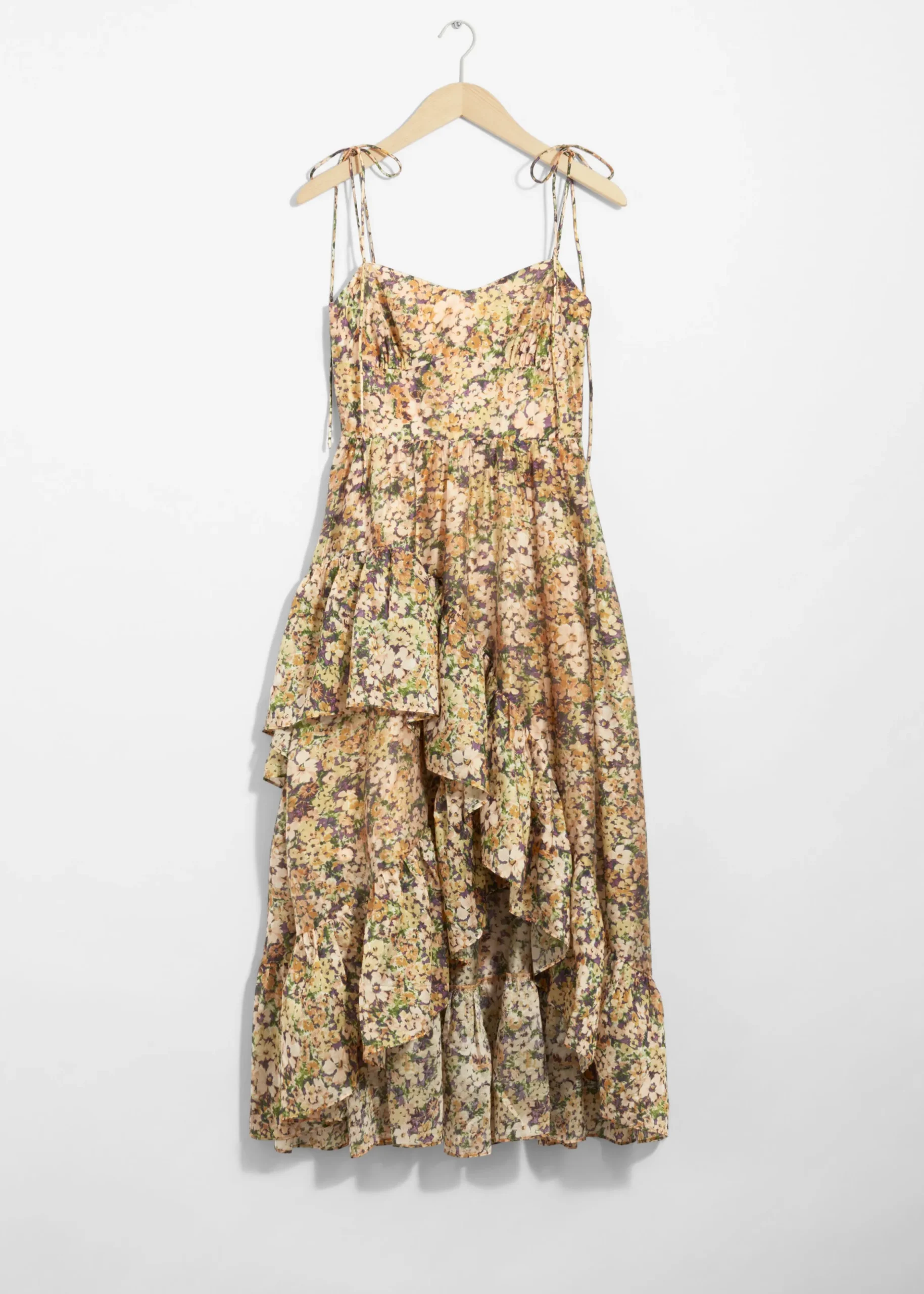 Midikleid mit Volants und schmalen Trägern
