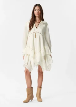 Minikleid aus Ramie mit Rüschen