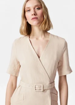 Mini-Leinenkleid mit Gürtel