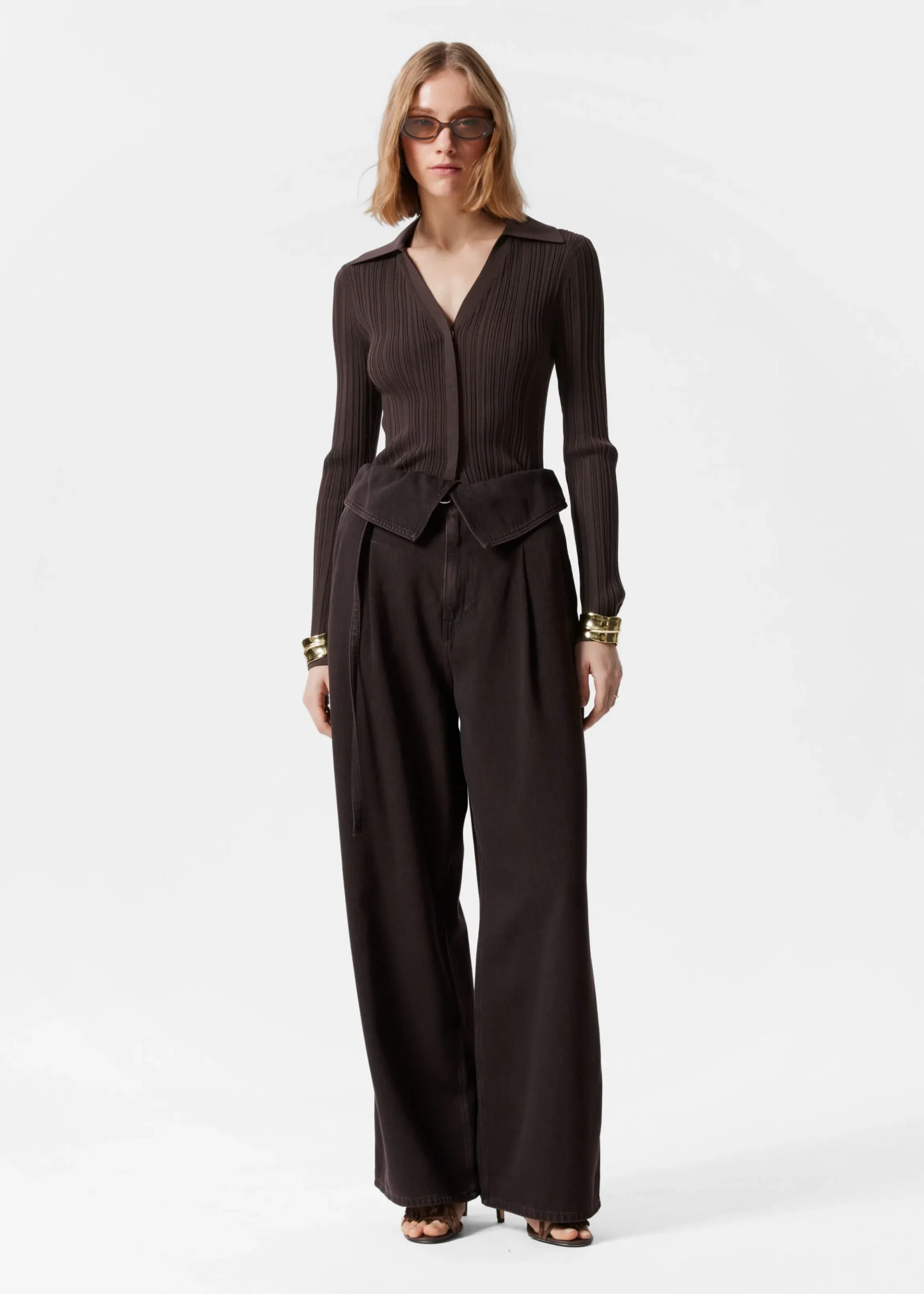 Paperbag-Jeans mit weitem Bein