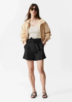 Paperbag-Shorts aus Leinen-Mix