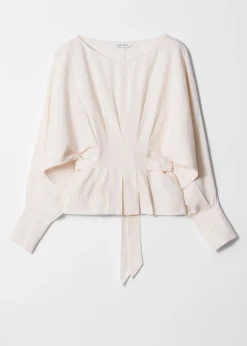 Plissierte Bluse mit U-Boot-Ausschnitt