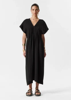 Plissiertes Midikleid mit Dolman-Ärmeln