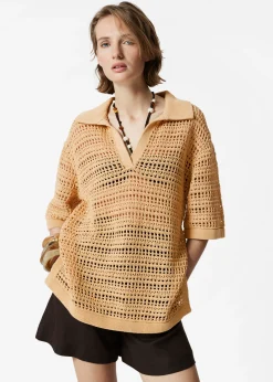 Poloshirt aus Pointelle-Strick