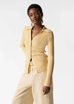 Rippstrickjacke mit Kragen