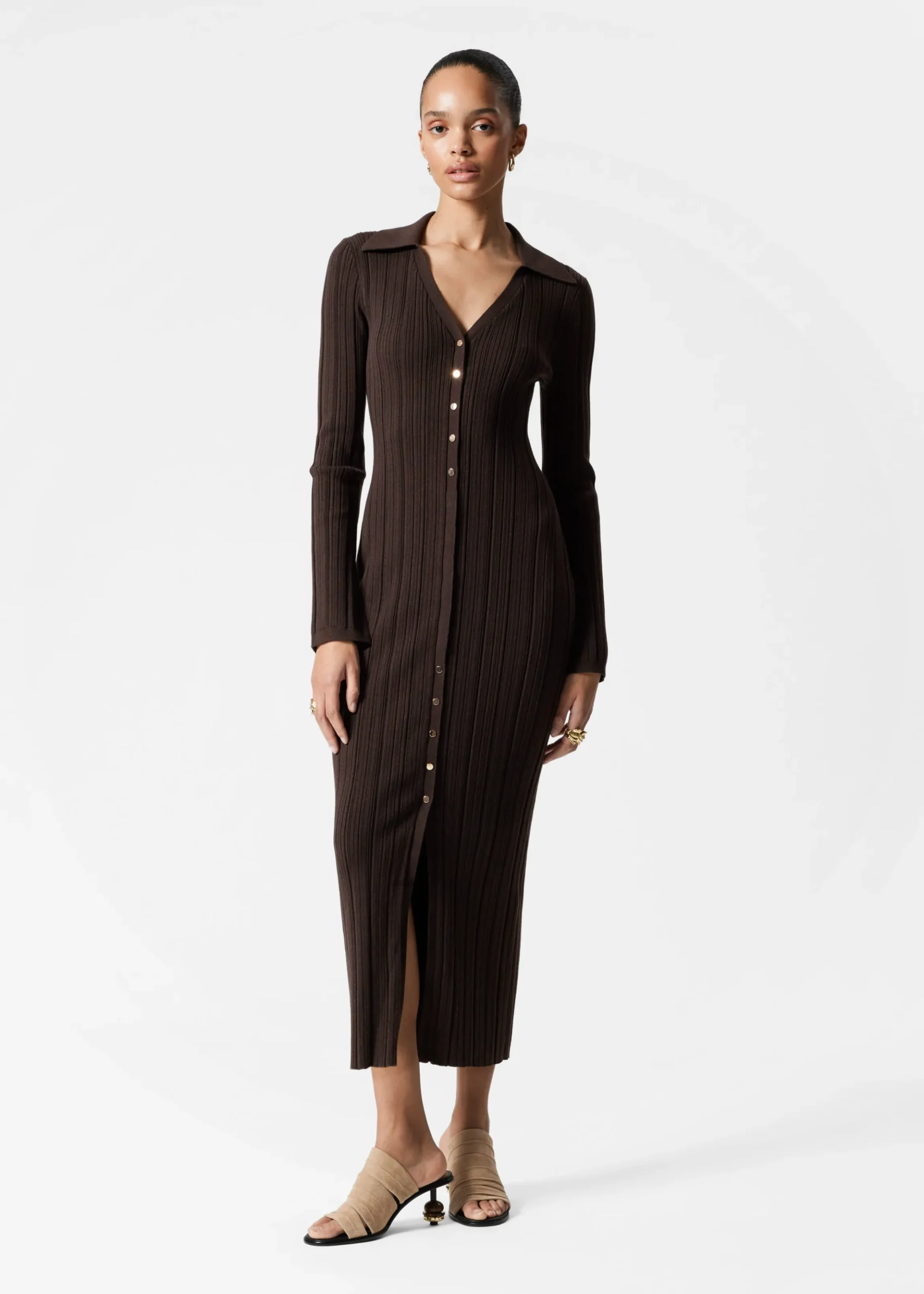 Rippstrick-Maxikleid aus Wolle