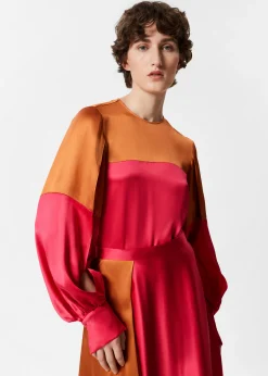 Satinbluse in Colour-Block-Optik
