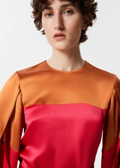 Satinbluse in Colour-Block-Optik