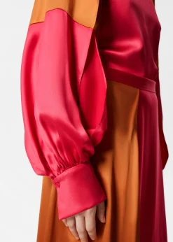 Satinbluse in Colour-Block-Optik