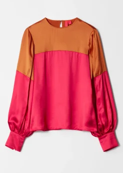 Satinbluse in Colour-Block-Optik