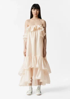 Schulterfreies Maxikleid mit Rüschen