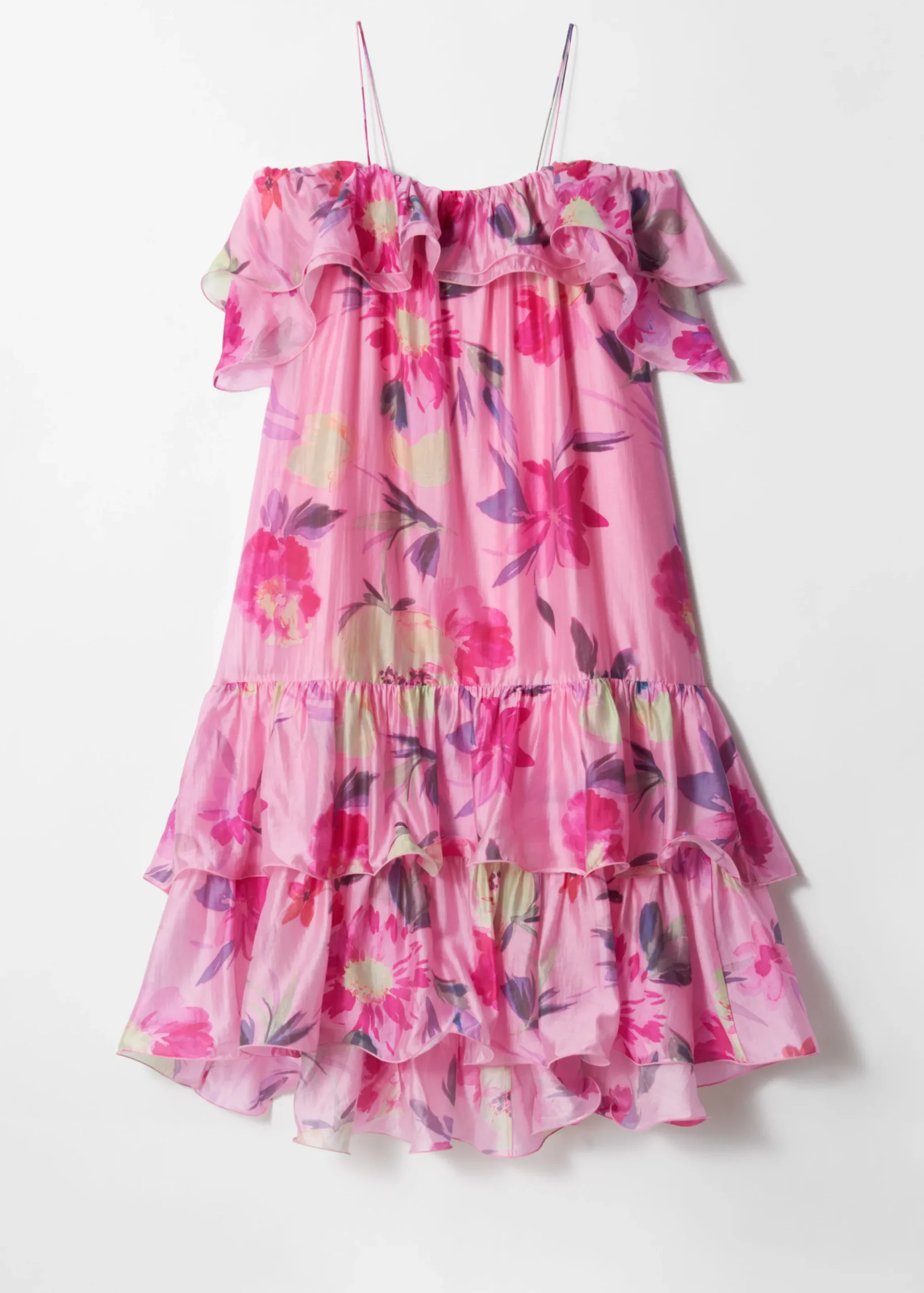 Schulterfreies Maxikleid mit Rüschen