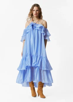 Schulterfreies Maxikleid mit Rüschen