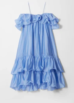 Schulterfreies Maxikleid mit Rüschen