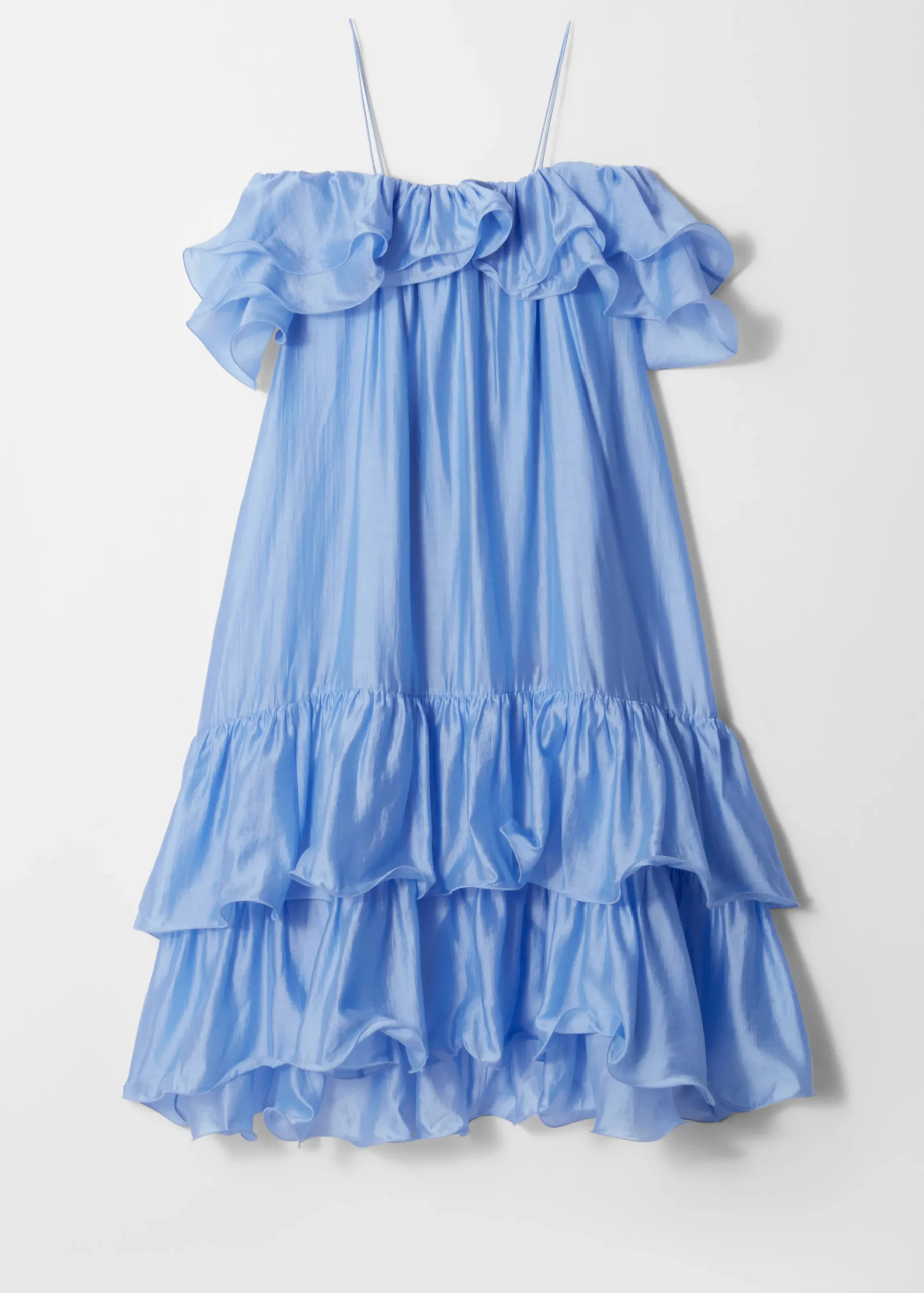 Schulterfreies Maxikleid mit Rüschen