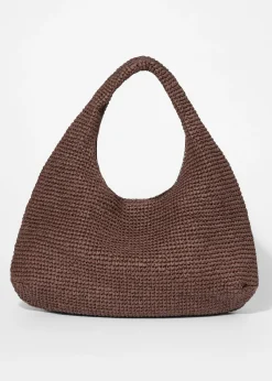Schultertasche aus Stroh mit Lederpaspelierung