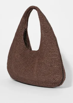 Schultertasche aus Stroh mit Lederpaspelierung