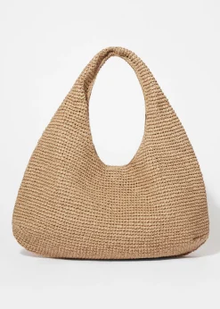 Schultertasche aus Stroh mit Lederpaspelierung