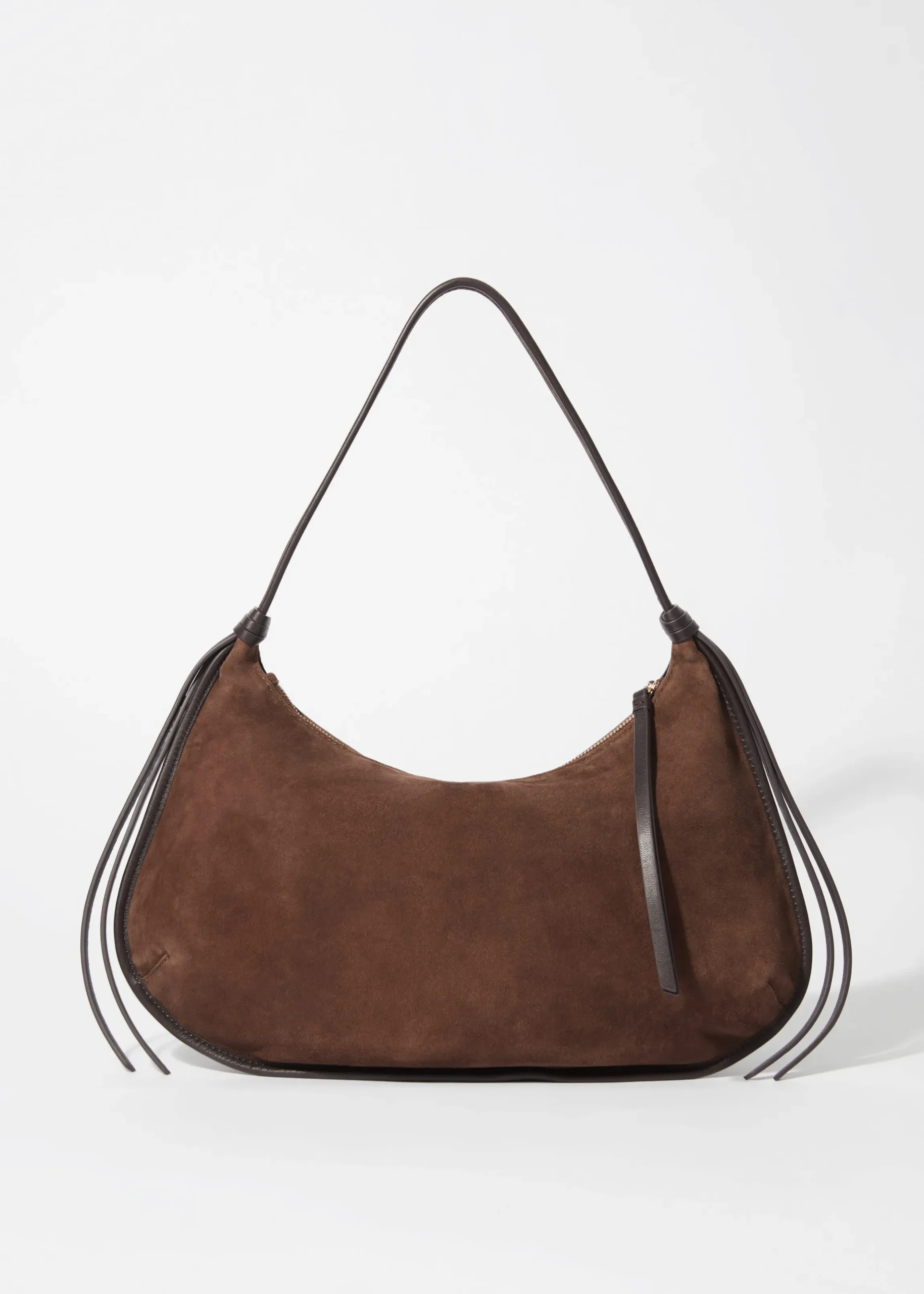 Schultertasche aus Veloursleder mit Fransen