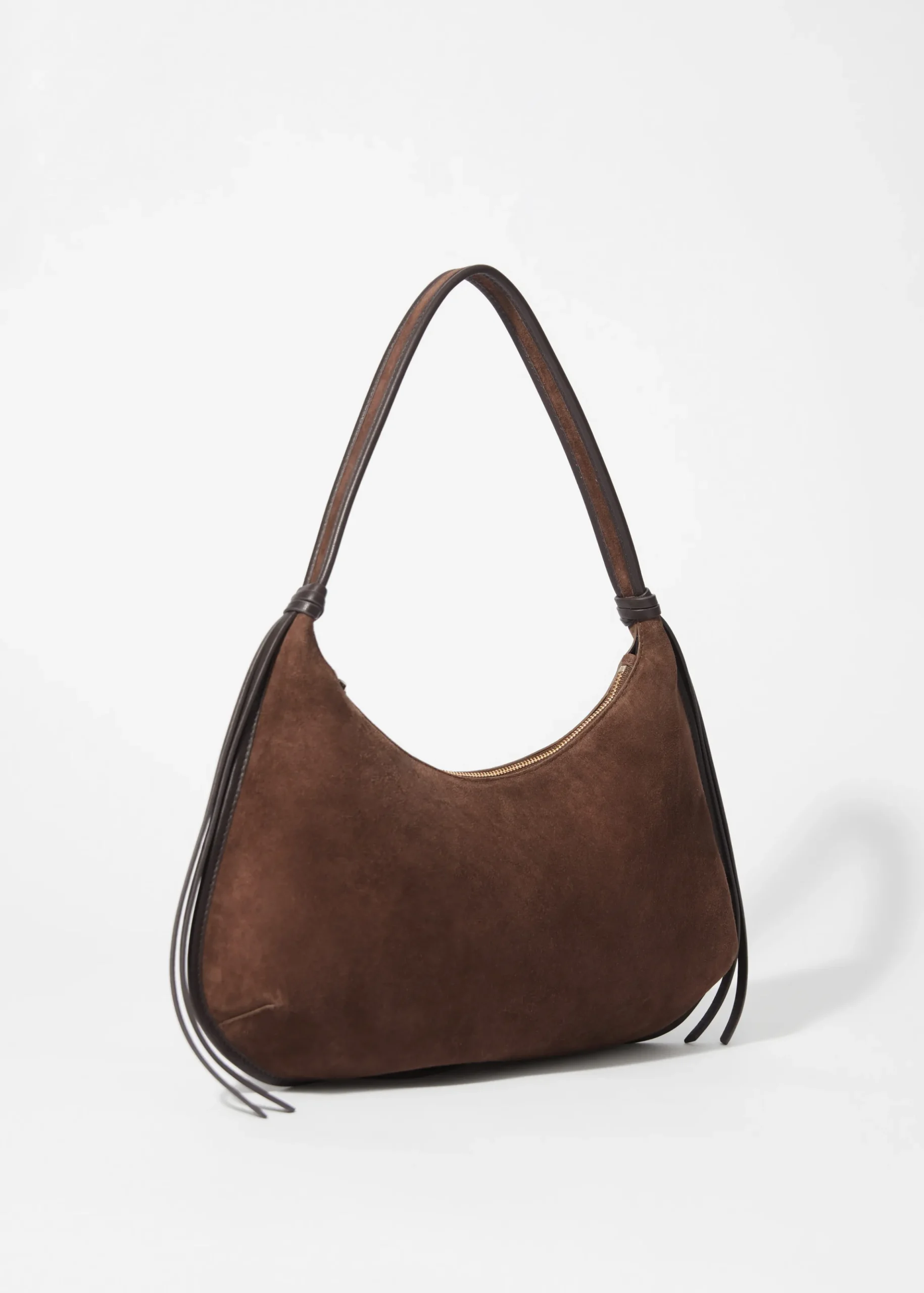 Schultertasche aus Veloursleder mit Fransen