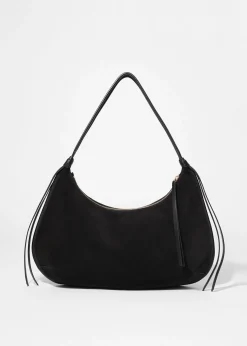 Schultertasche aus Veloursleder mit Fransen