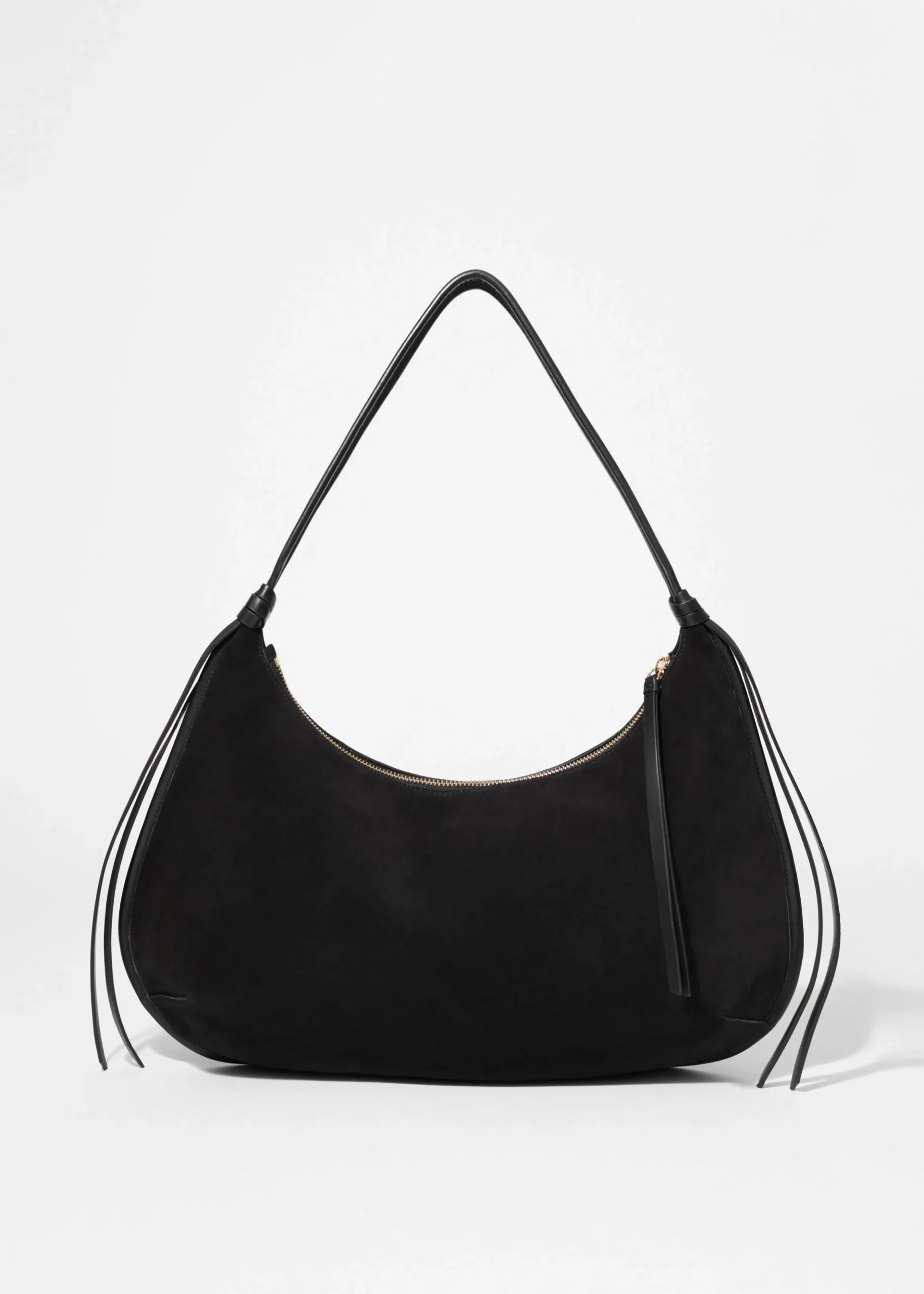 Schultertasche aus Veloursleder mit Fransen
