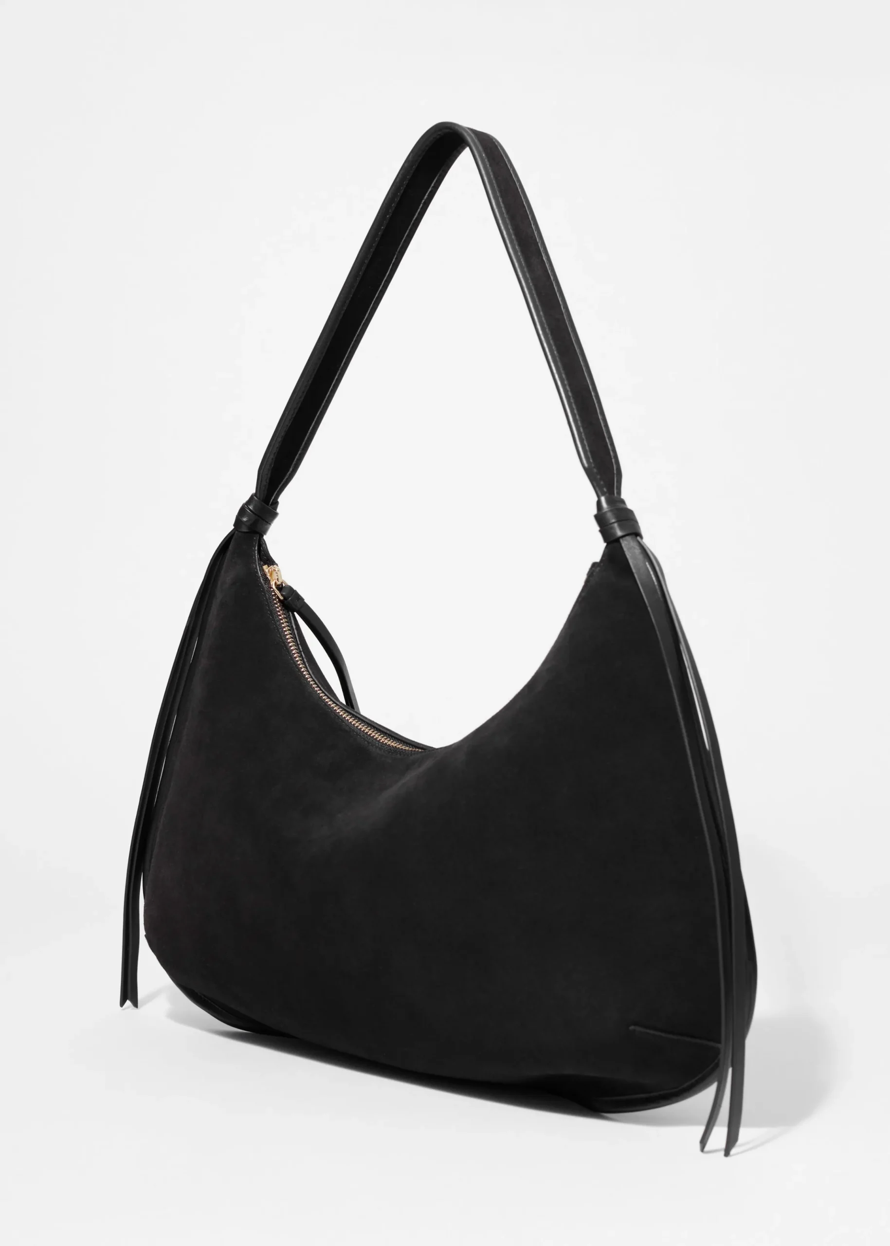 Schultertasche aus Veloursleder mit Fransen