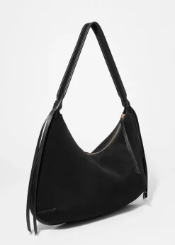 Schultertasche aus Veloursleder mit Fransen