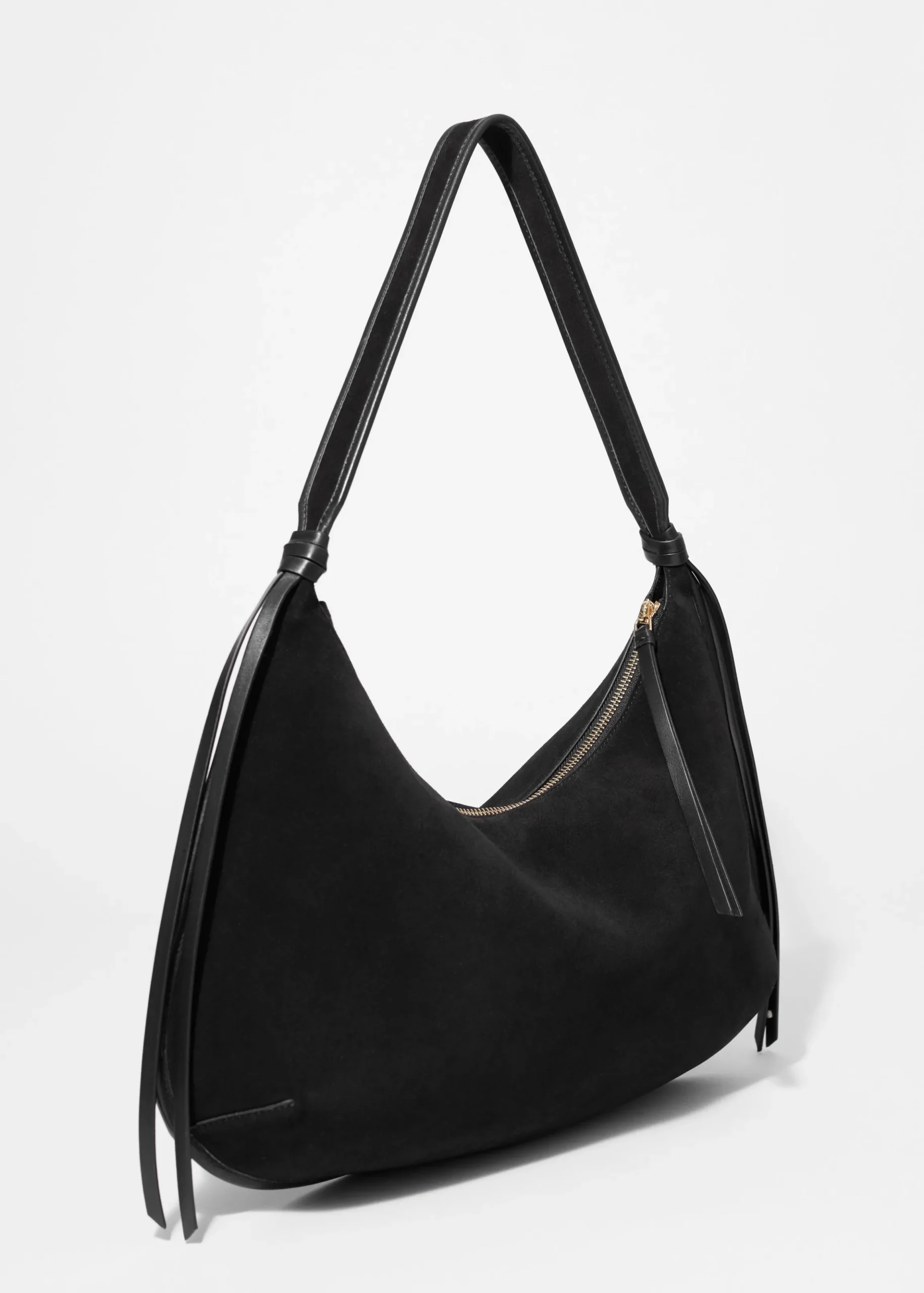 Schultertasche aus Veloursleder mit Fransen
