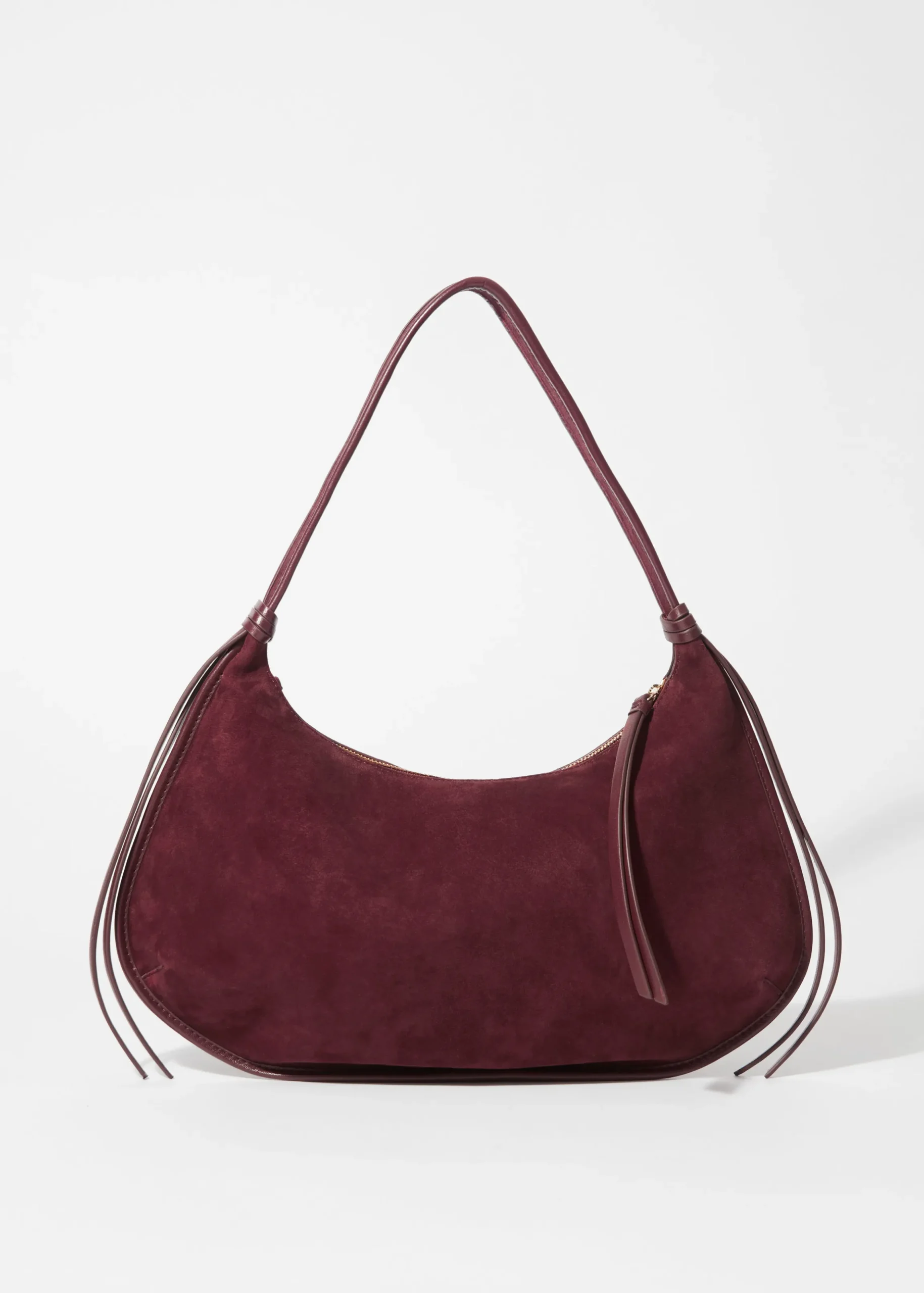 Schultertasche aus Veloursleder mit Fransen