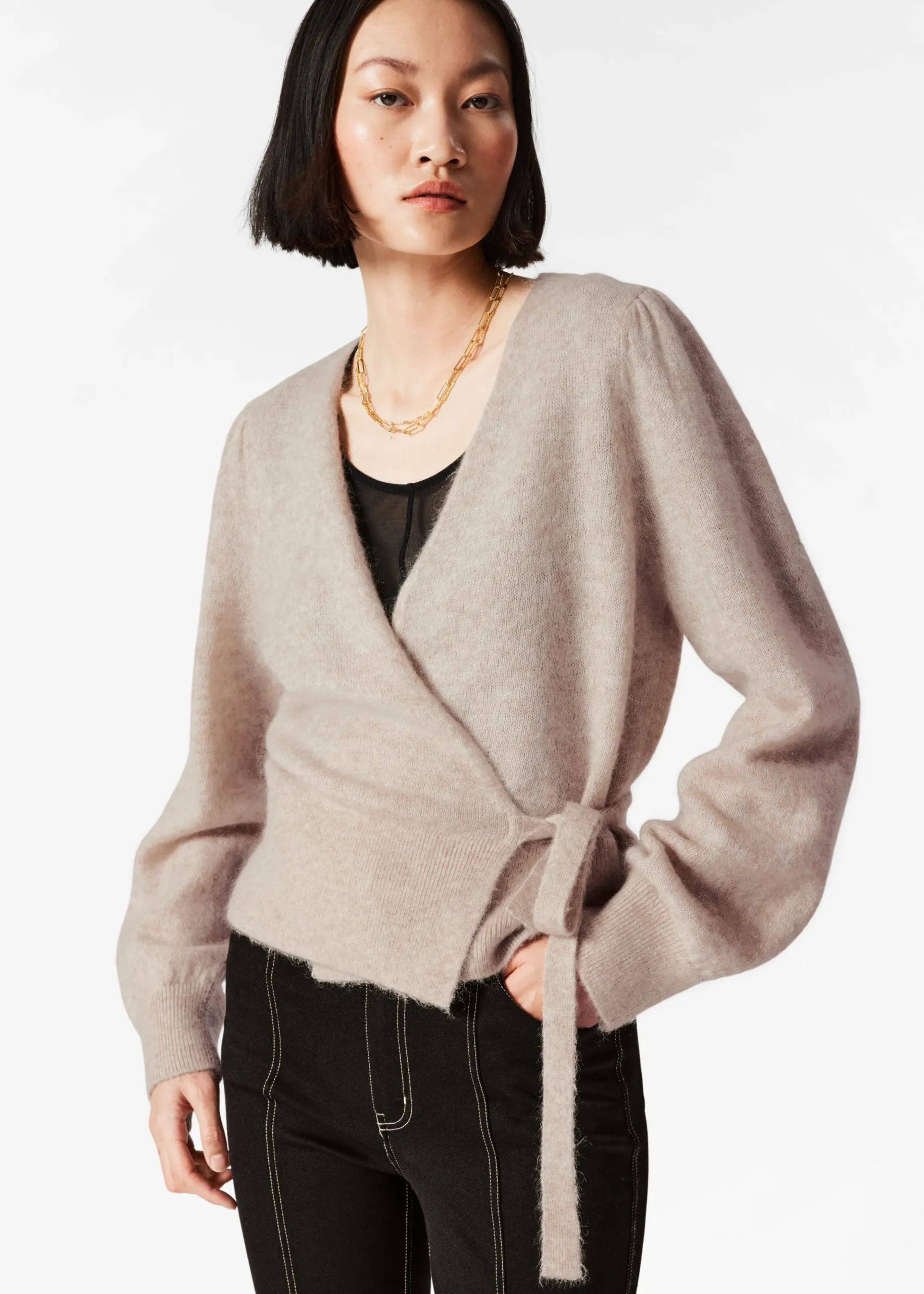 Strickjacke aus Mohair-Mix in Wickeloptik