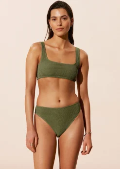 Strukturierte, hoch sitzende Bikinihose